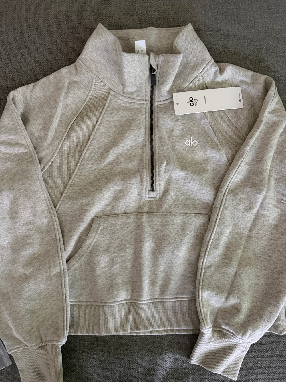 Alo Light Gray Half-Zip Pullover Sweater
